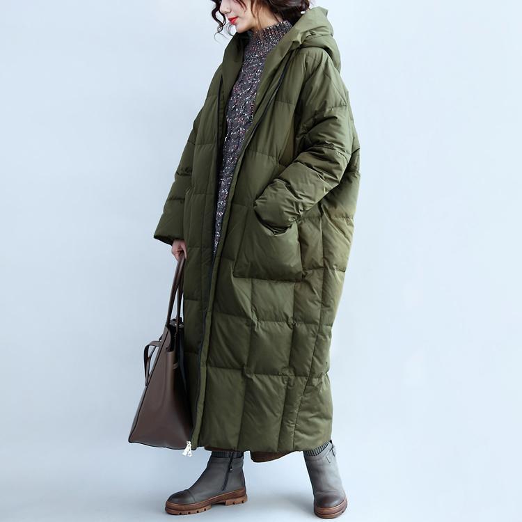 Fine army green down overcoat plussize hooded Parkas Casual zippered - Omychic