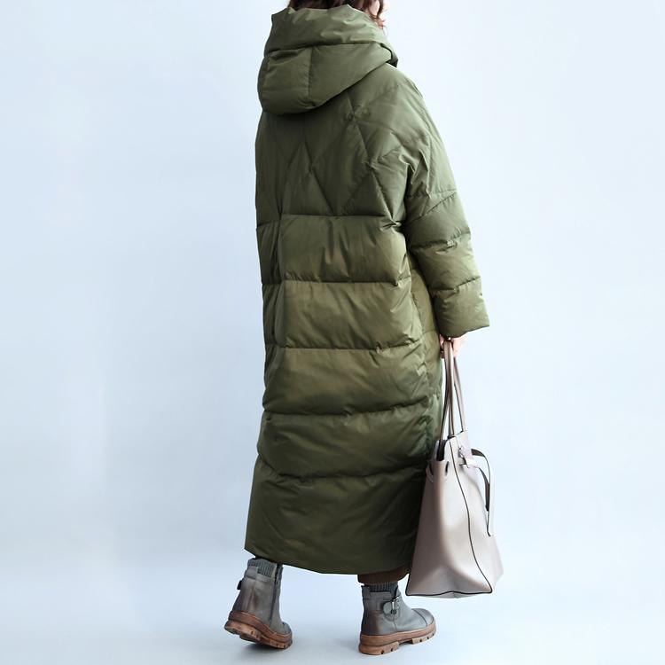 Fine army green down overcoat plussize hooded Parkas Casual zippered - Omychic
