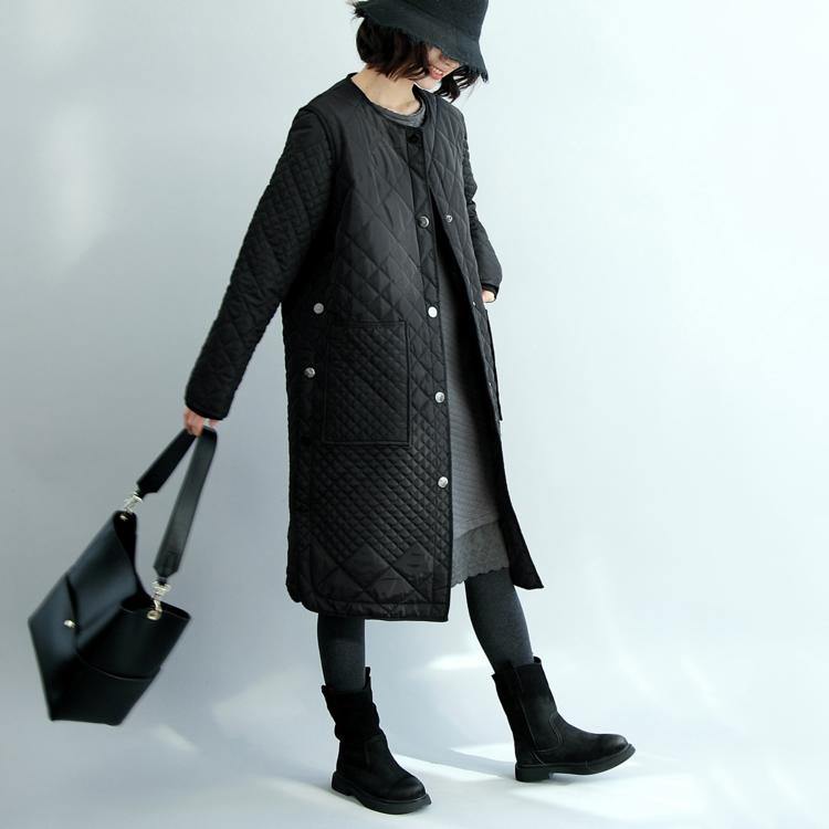 Fine black winter parka oversize thin down coat Luxury side button - Omychic