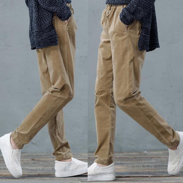 Fine camel cordury pants casual women trousers - Omychic