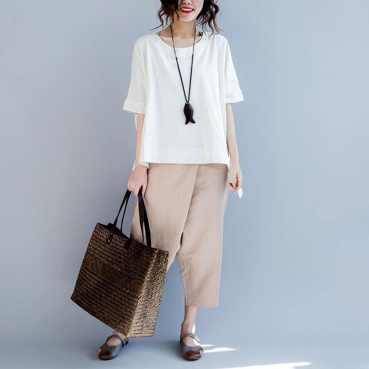 Fine cotton baggy t shirt low high design plus size summer tops blouses - Omychic