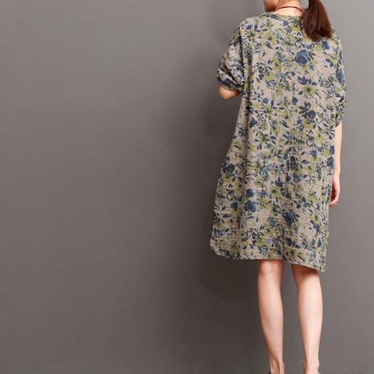 Fine floral cotton dress summer long sundress half sleeve - Omychic