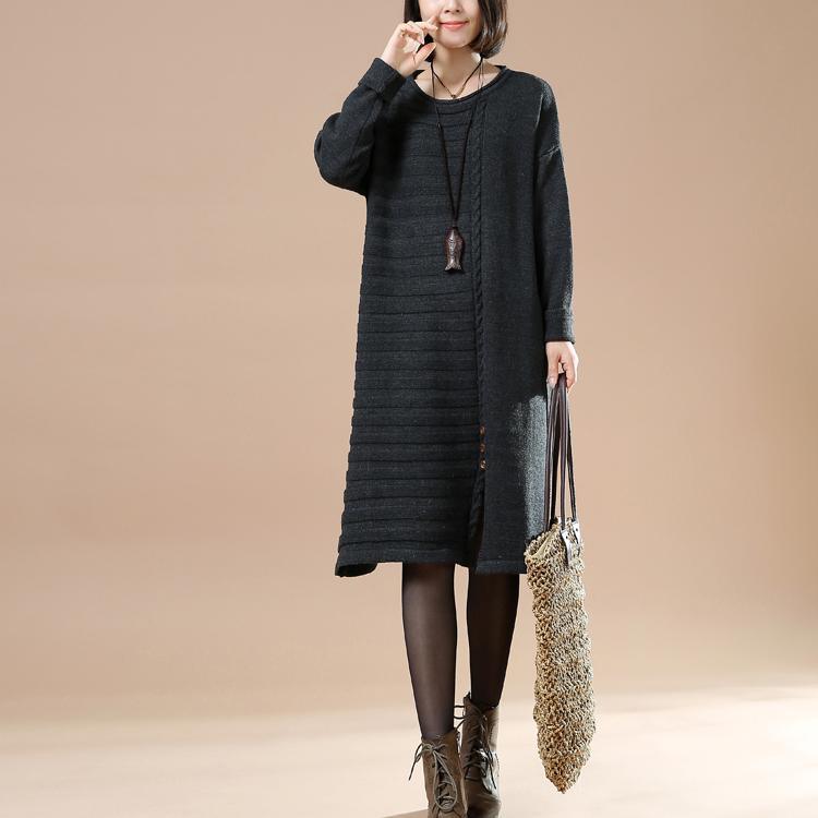 Fine gray half cable knit sweaters oversize knit dresses - Omychic