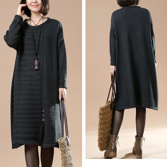 Fine gray half cable knit sweaters oversize knit dresses - Omychic