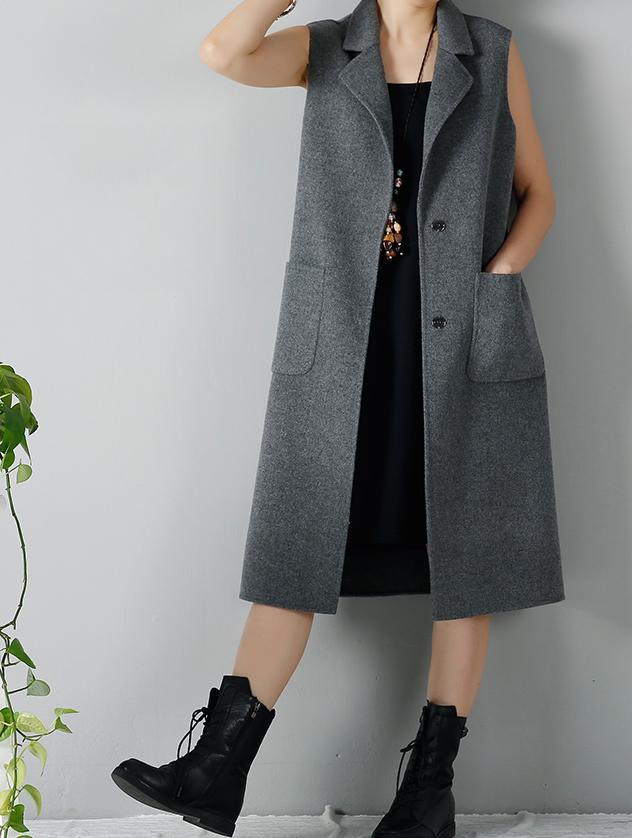 Fine gray long woolen vest women's coat  New - Omychic