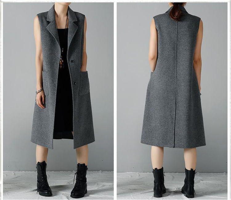 Fine gray long woolen vest women's coat  New - Omychic