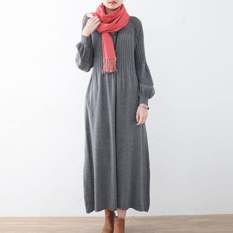 Fine gray sweater dresses plus size v neck long knit sweaters top quality long knit sweaters - Omychic