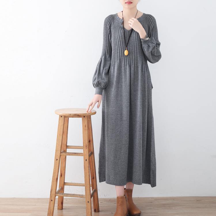 Fine gray sweater dresses plus size v neck long knit sweaters top quality long knit sweaters - Omychic