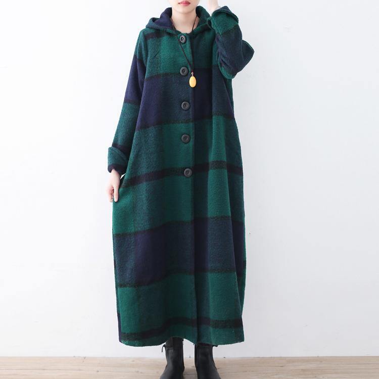 Fine Green Plaid Wool Coats Trendy Plus Size Original Design Cardigans Women Hooded Long Coats (Out Of Stock) - Omychic
