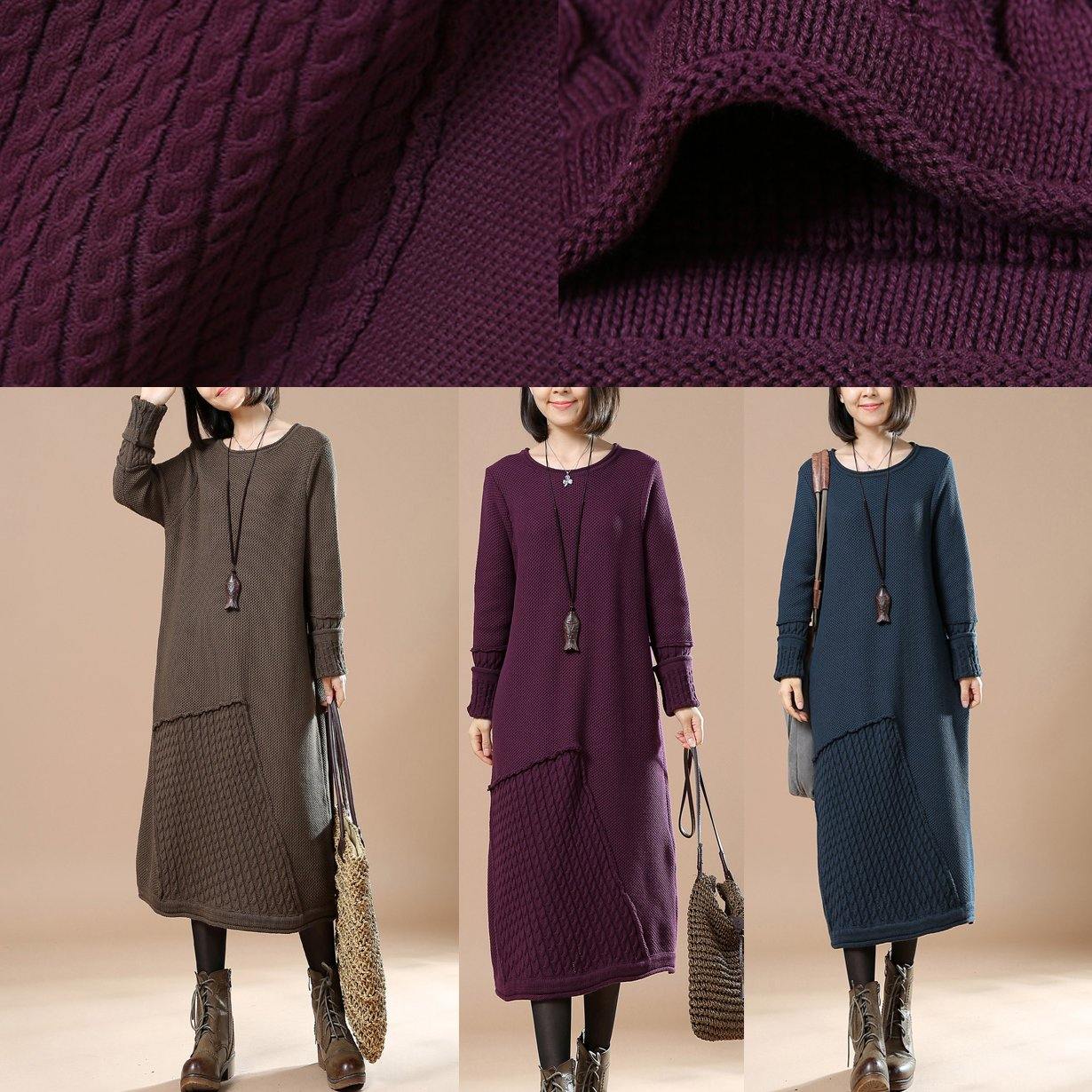Fine khaki asymmetrical knit dresses plussize long knit sweaters women patchwork pullover sweater - Omychic