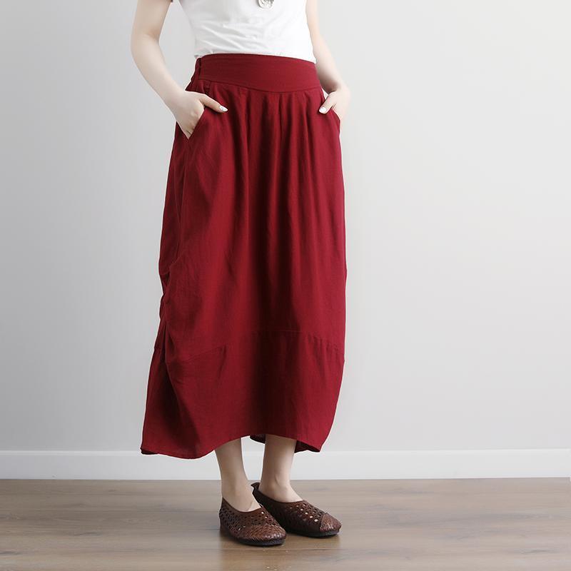 Fine natural linen skirts plus size Women  Casual Summer Pockets Red Long Skirts - Omychic