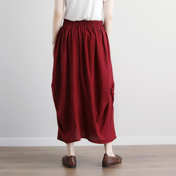 Fine natural linen skirts plus size Women  Casual Summer Pockets Red Long Skirts - Omychic