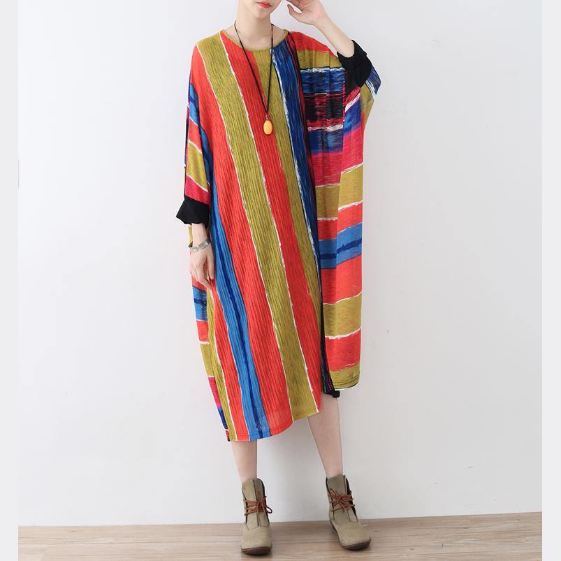 Fine rainbow natural linen dress  oversize striped traveling dress Elegant asymmetrical kaftans - Omychic