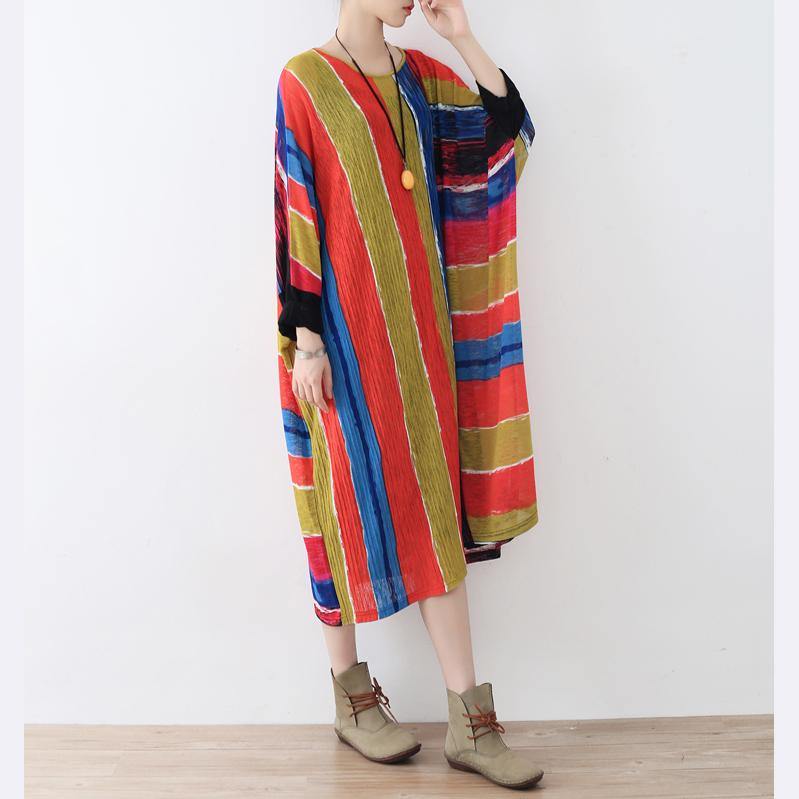 Fine rainbow natural linen dress  oversize striped traveling dress Elegant asymmetrical kaftans - Omychic