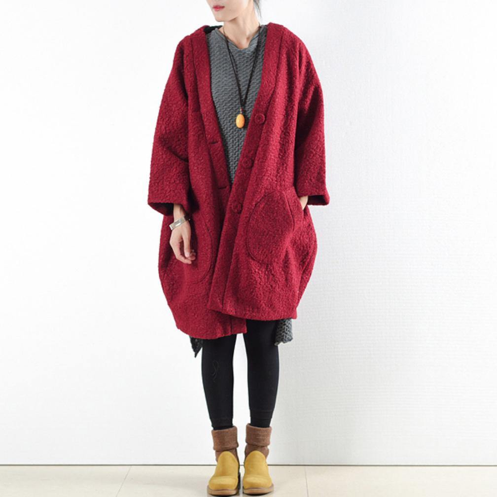 Fine red wool maxi coat plus size clothing hooded long coat New original design long coats - Omychic