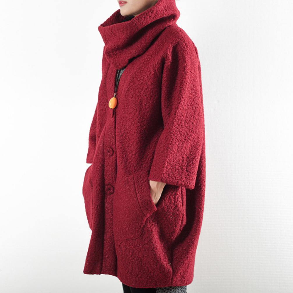 Fine red wool maxi coat plus size clothing hooded long coat New original design long coats - Omychic