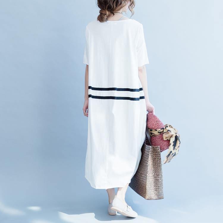Fine white  linen dresses plus size short sleeve cotton gown women o neck  clothing - Omychic
