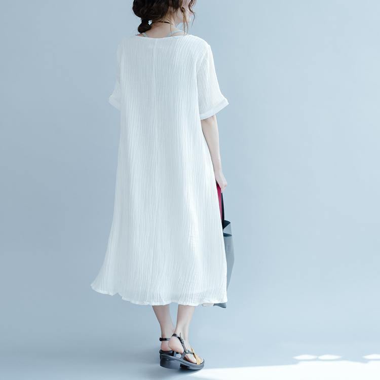 Fine white linen summer dresses plus size cotton sundress caual shift dress 2017 collection - Omychic