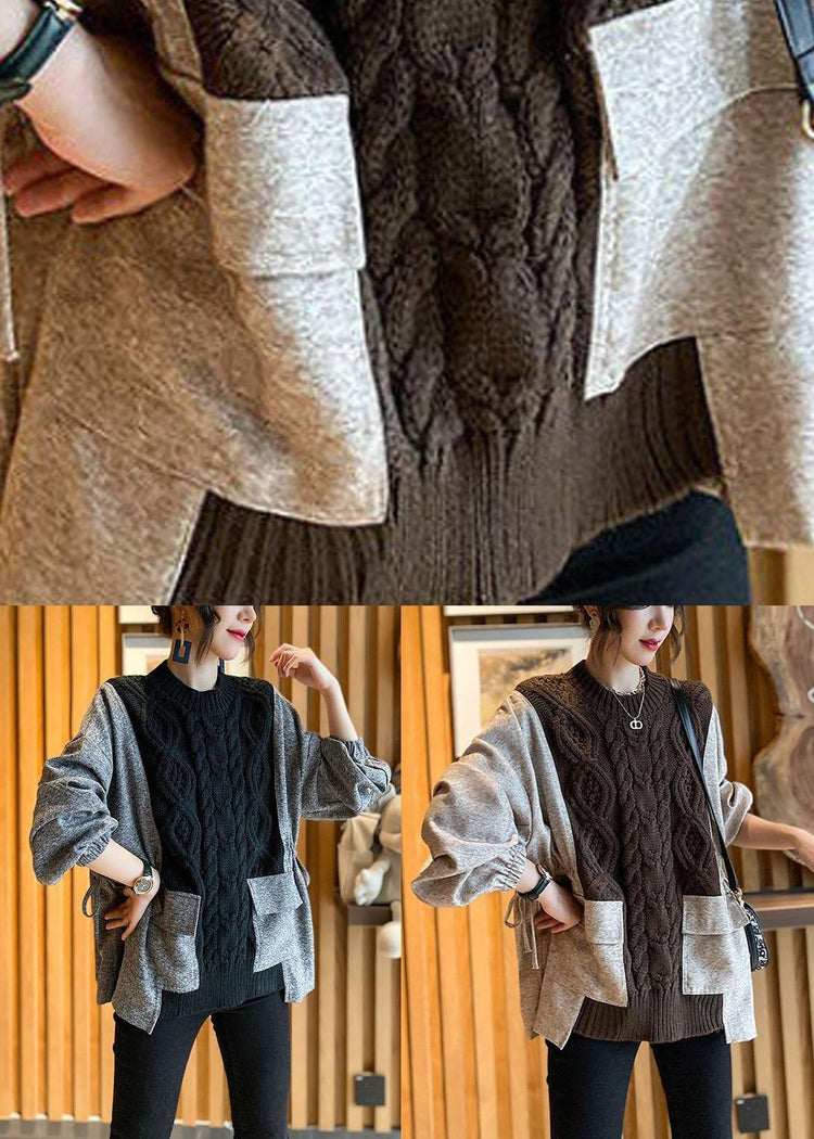 Fitted Black O-Neck Knit Patchwork Loose Fall Sweater - Omychic