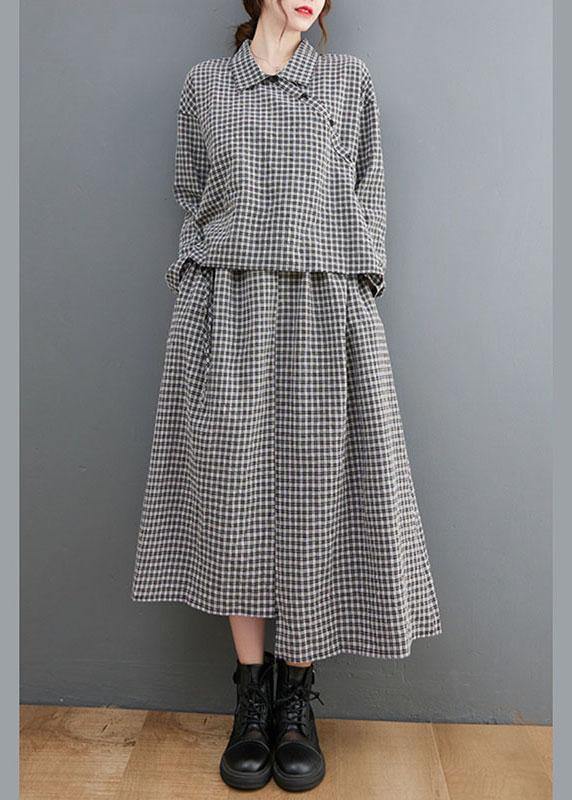 Fitted Black PlaidPeter Pan CollarButtonasymmetrical design Fall Holiday Dress Long sleeve - Omychic