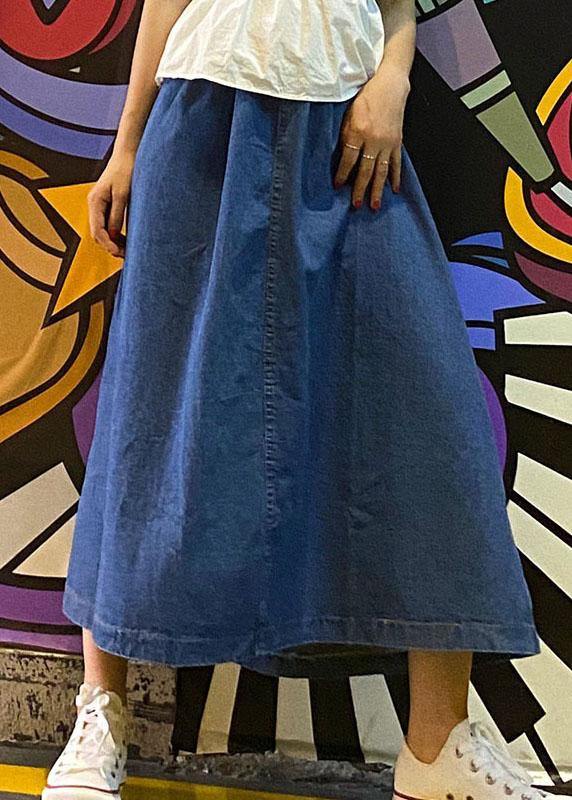 Fitted Blue High Waist Pockets Patchwork A Line Fall Denim Skirts - Omychic