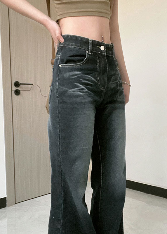 Fitted Blue Pockets Patchwork Denim Flare Bottoms Fall