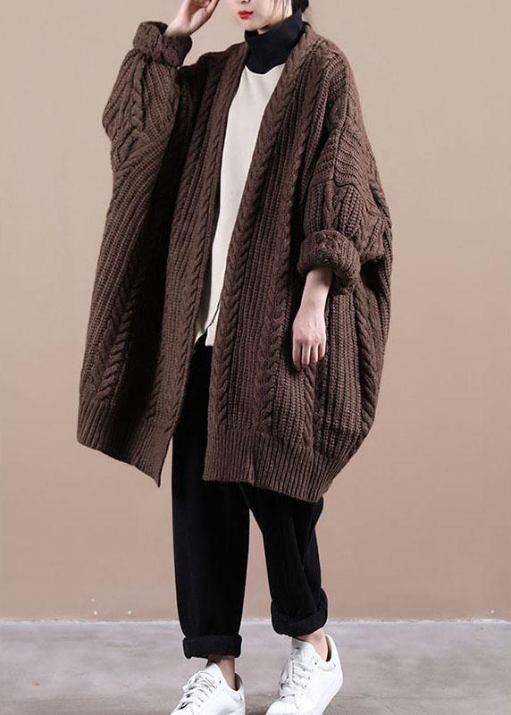 Fitted Chocolate KnitLong Sleeve Fall Cardigans Long - Omychic