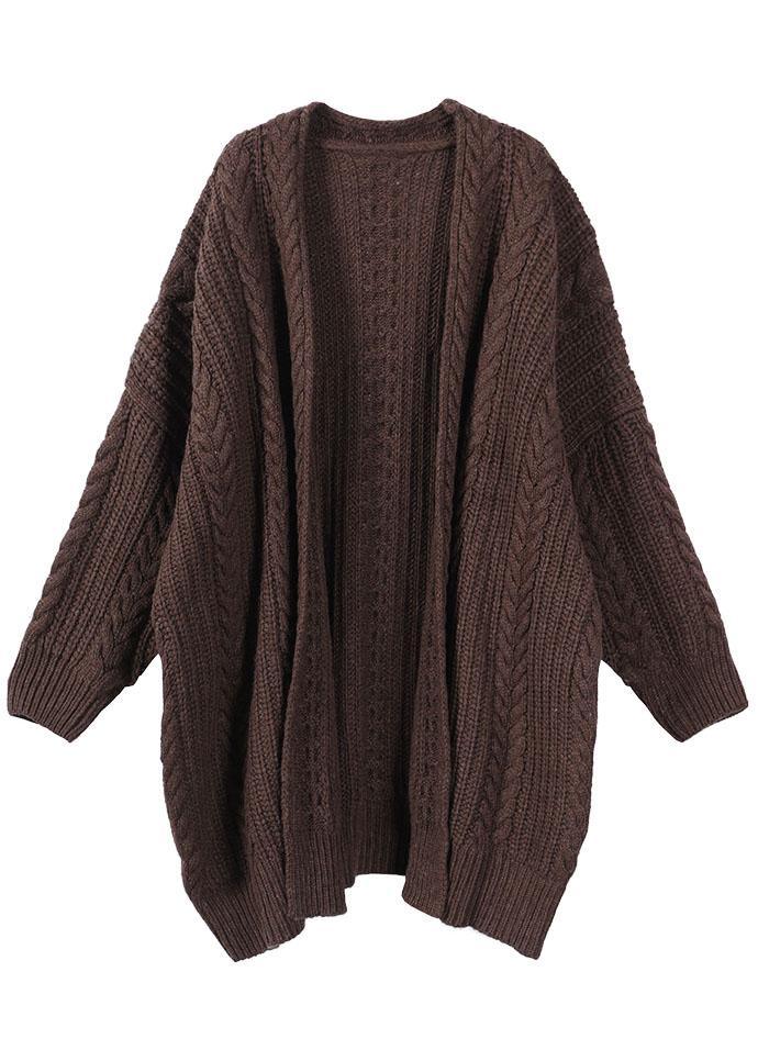 Fitted Chocolate KnitLong Sleeve Fall Cardigans Long - Omychic