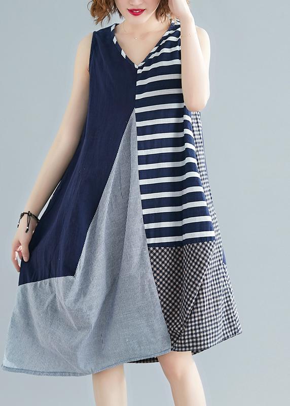 Fitted Colorblock Loose Cotton Sleeveless Summer Sundress - Omychic