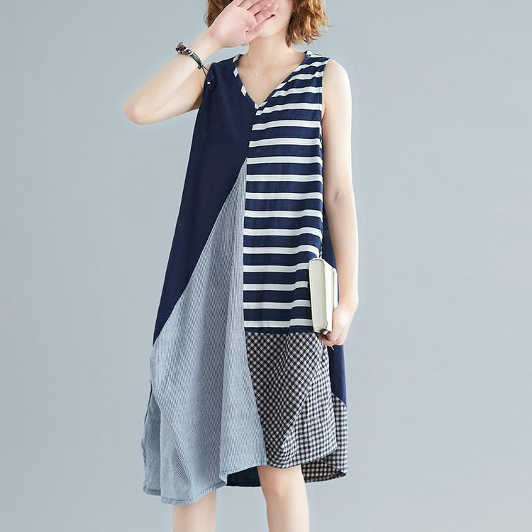 Fitted Colorblock Loose Cotton Sleeveless Summer Sundress - Omychic