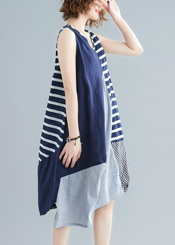 Fitted Colorblock Loose Cotton Sleeveless Summer Sundress - Omychic