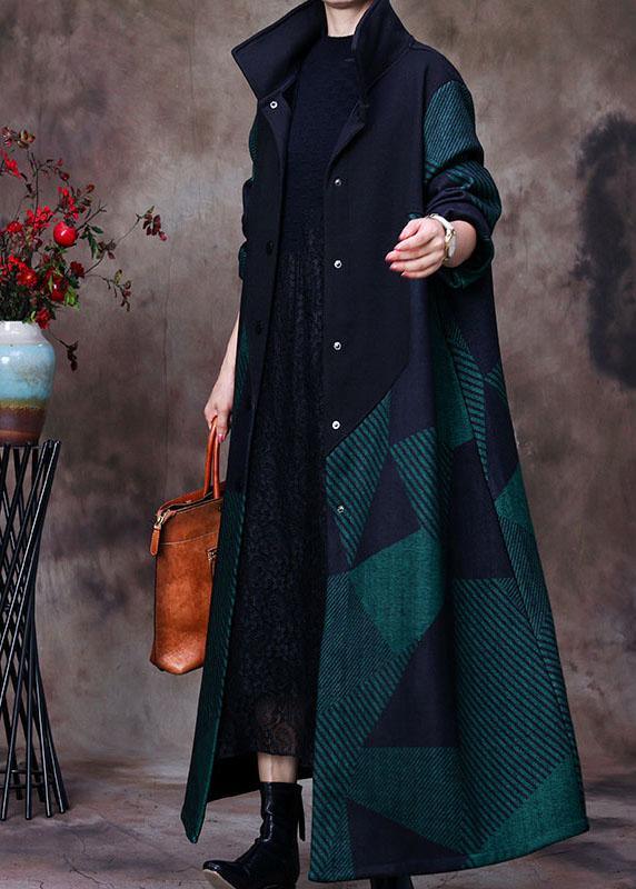 Fitted Green Patchwork Woolen Coats Winter - Omychic