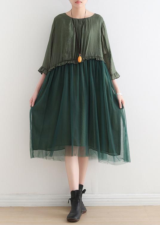 Fitted Green Patchwork tulle Summer Chiffon Dress - Omychic