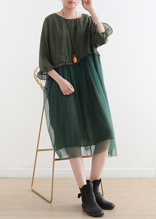 Fitted Green Patchwork tulle Summer Chiffon Dress - Omychic