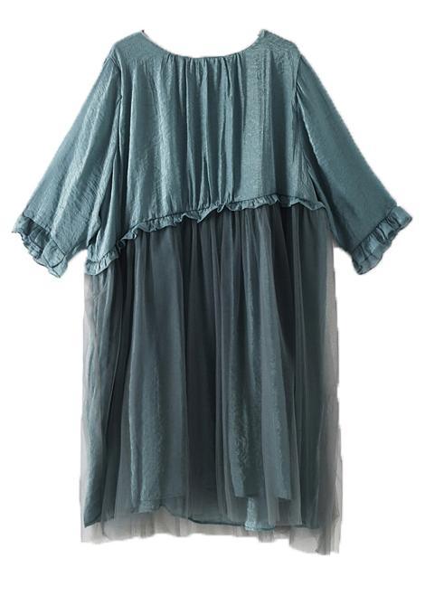 Fitted Green Patchwork tulle Summer Chiffon Dress - Omychic