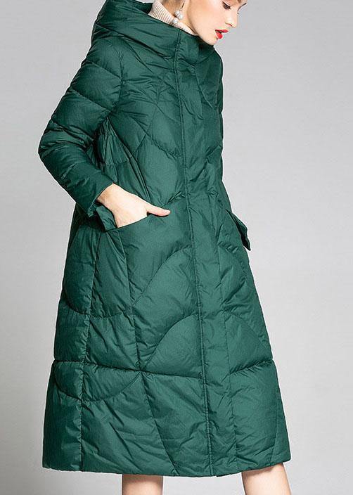 Fitted Green hooded zippered Winter Duck Down down coat - Omychic