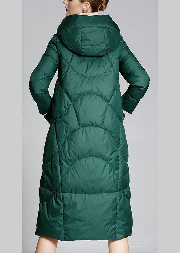 Fitted Green hooded zippered Winter Duck Down down coat - Omychic