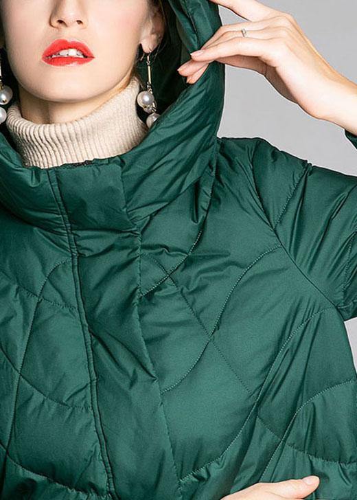 Fitted Green hooded zippered Winter Duck Down down coat - Omychic