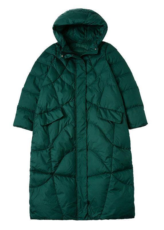 Fitted Green hooded zippered Winter Duck Down down coat - Omychic