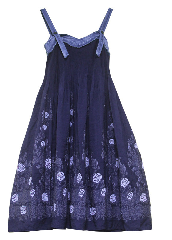 Fitted Navy Spaghetti Strap print Patchwork Strapless Long Dress Summer