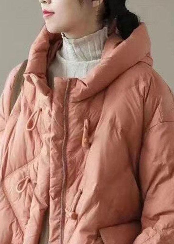Fitted Orange Hooded zippered Pockets Winter Down Coats Long sleeve - Omychic