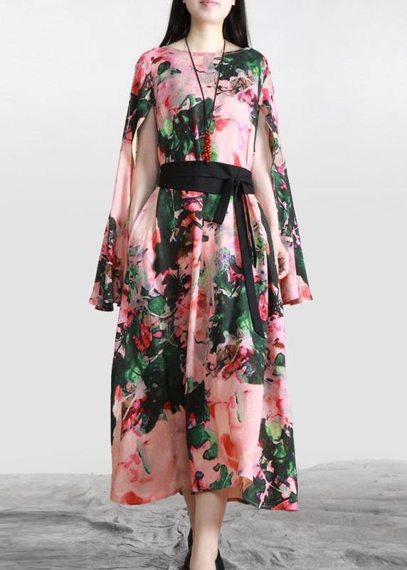 Fitted Pink Print asymmetrical design silk Summer Dress - Omychic