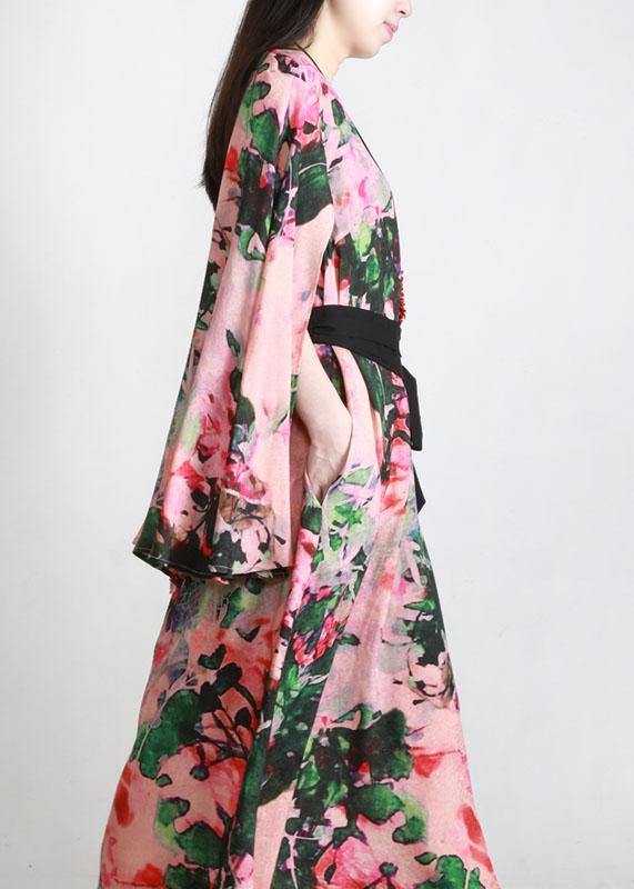 Fitted Pink Print asymmetrical design silk Summer Dress - Omychic