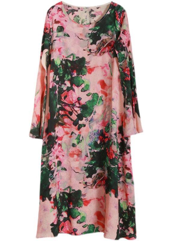 Fitted Pink Print asymmetrical design silk Summer Dress - Omychic