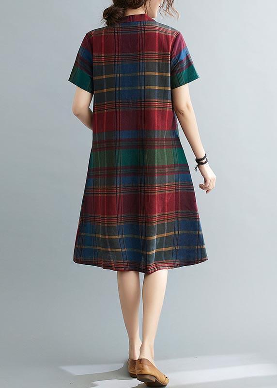 Fitted Plaid Oriental Cotton Linen Summer Dress ( Limited Stock) - Omychic