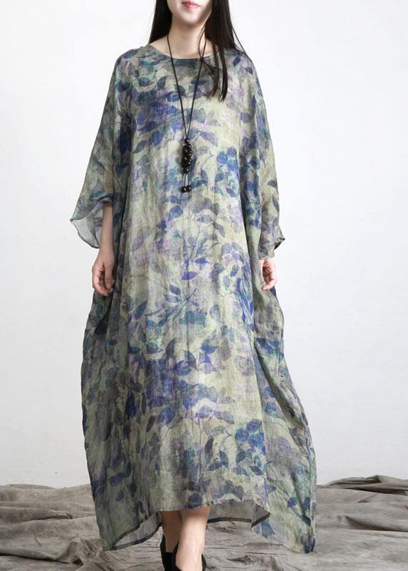 Fitted Print Long sleeve Summer Linen Dress - Omychic