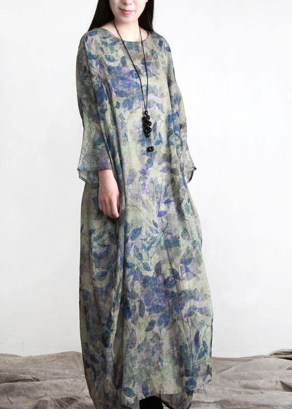 Fitted Print Long sleeve Summer Linen Dress - Omychic