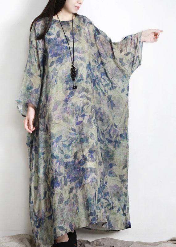 Fitted Print Long sleeve Summer Linen Dress - Omychic