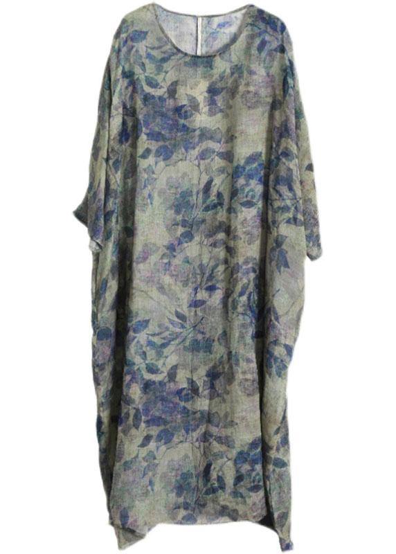 Fitted Print Long sleeve Summer Linen Dress - Omychic