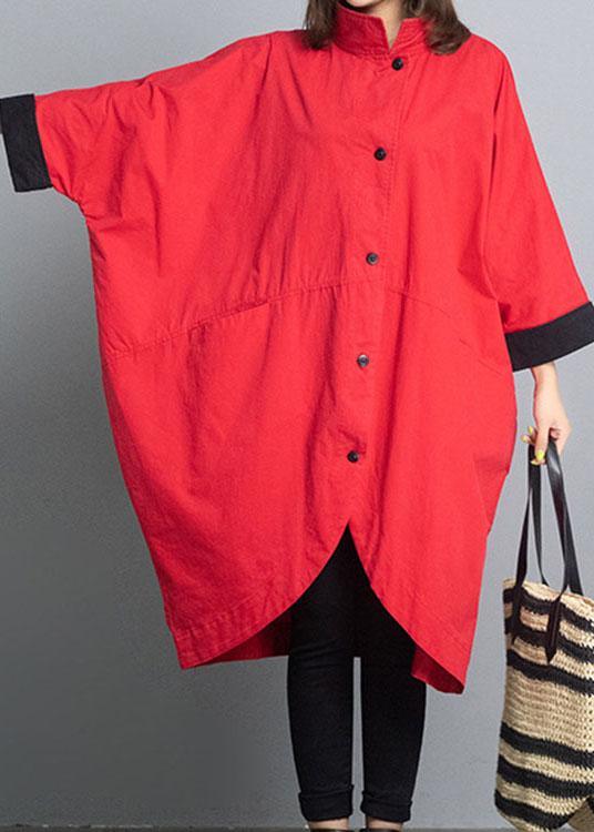 Fitted Red Loose Bat wing Sleeve Turtleneck Fall trench coats - Omychic